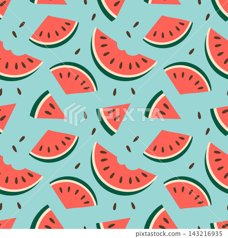 Seamless pattern with Watermelon Slices. Summer background. Hand drawn illustration. Seamless pattern with Watermelon Slices. Summer background. Hand drawn illustration. 143216935