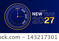 Happy new year 2027 celebration greeting card design with a stylized clock face showing upcoming years celebration new beginning countdown seasonal calendar template festivity 143217301