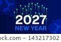 Happy new year 2027 greeting design with glowing vertical light trails and bokeh effect celebration abstract background vertical seasonal template wallpaper announcement creative festivity 143217302