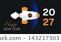 Happy new year 2027 concept with a stylized rocket icon and space theme celebration innovation progress adventure business template illustration abstract development aspiration creative 143217303