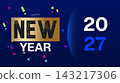 Happy new year 2027 greeting card with gold typography and colorful confetti on a dark blue background celebration confetti typography announcement background creative celebratory colorful 143217306