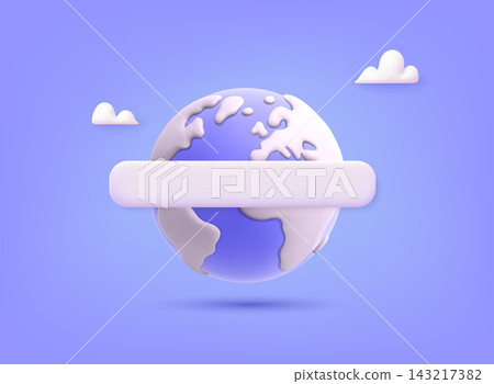 3D illustration of earth globe with empty banner for text, representing global communication, international business and worldwide connection. 143217382