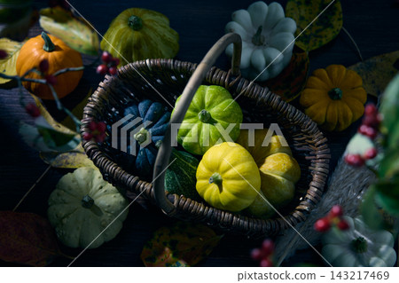 Pumpkins in a basket - Halloween theme Pumpkins in a basket - Halloween theme 143217469