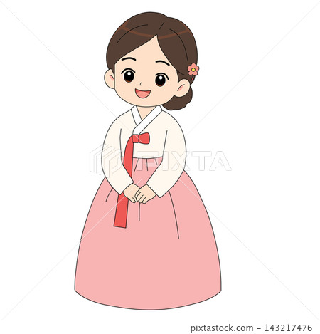 Korean woman standing in pink hanbok traditional clothing element sticker print visual graphic clipart artwork design icon illustration Korean woman standing in pink hanbok traditional clothing element sticker print visual graphic clipart artwork design icon illustration 143217476