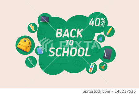 Back to School Sale with 40 Percent Discount and Shopping Items 143217536