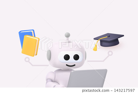 AI Learning Assistant with Books and Graduation Cap for Digital Education AI Learning Assistant with Books and Graduation Cap for Digital Education 143217597