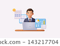 Businessman Analyzing Financial Data and Analytics Dashboard on Laptop 143217704