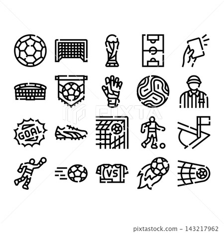 Football soccer game sport event outline icons Football soccer game sport event outline icons 143217962