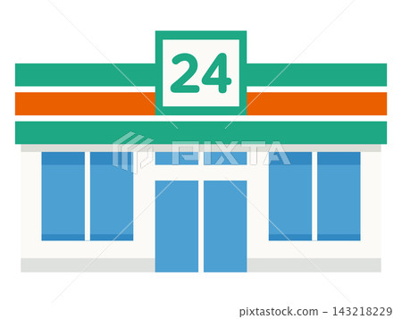 An illustration of the exterior of a simple convenience store with 24 signs. An illustration of the exterior of a simple convenience store with 24 signs. 143218229