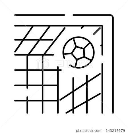 Football ball flying into goal net line icon Football ball flying into goal net line icon 143218679