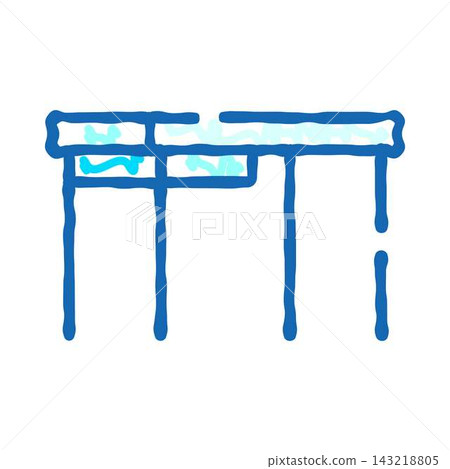 Desk furniture outline blue drawing icon concept Desk furniture outline blue drawing icon concept 143218805