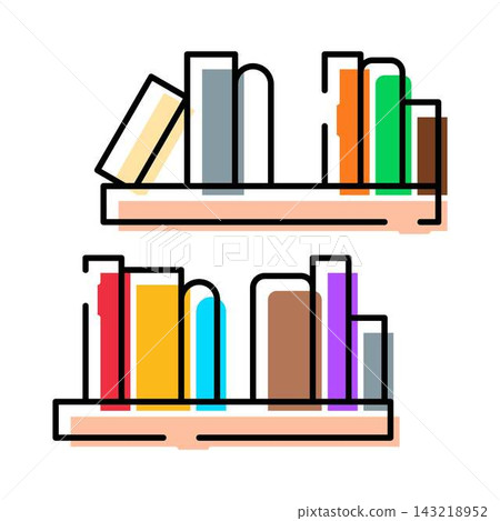 Bookshelves with colorful books and learning concept icon Bookshelves with colorful books and learning concept icon 143218952