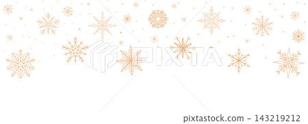 Snowflake golden border decorations, falling snow elements for seasonal greetings and winter celebrations. Festive garland elegant Christmas background. Winter header Snowflake golden border decorations, falling snow elements for seasonal greetings and winter celebrations. Festive garland elegant Christmas background. Winter header 143219212