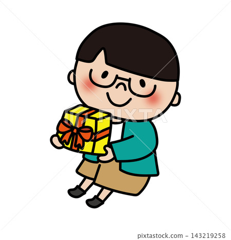 A boy with smooth hair and glasses, who received a gift. A boy with smooth hair and glasses, who received a gift. 143219258