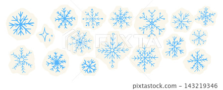 Snowflake crayon doodle, paper pieces cutout. Scribble retro y2k hand drawn winter decoration. Set torn paper effects, perfect for cute winter illustrations and Christmas craft projects. Snowflake crayon doodle, paper pieces cutout. Scribble retro y2k hand drawn winter decoration. Set torn paper effects, perfect for cute winter illustrations and Christmas craft projects. 143219346