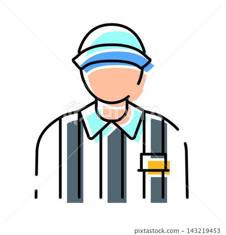 Sports official wearing striped uniform enforcing rules Sports official wearing striped uniform enforcing rules 143219453