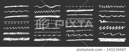 Underline crayon, chalk texture doodles highlight strokes on blackboard. Scribble collection. Scrawl separator line divider hand drawn squiggle border set. Straight, wavy and zigzag underlines Underline crayon, chalk texture doodles highlight strokes on blackboard. Scribble collection. Scrawl separator line divider hand drawn squiggle border set. Straight, wavy and zigzag underlines 143219487