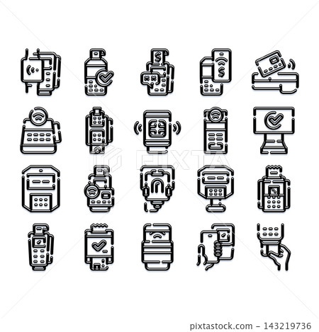 Contactless payment line icons digital wallet nfc transaction Contactless payment line icons digital wallet nfc transaction 143219736