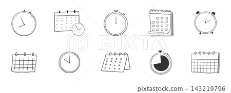 Calendar sketchy planner icon doodle grid icon, time hand drawn. Hanging desk line schedule set with stopwatch, time reminder. Calendar with a check mark Calendar sketchy planner icon doodle grid icon, time hand drawn. Hanging desk line schedule set with stopwatch, time reminder. Calendar with a check mark 143219796