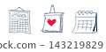 Calendar sketchy hanging planner icon doodle grid icon, hand drawn. Hanging desk line schedule set. Reminder and calendar with a check 143219829