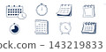 Calendar sketchy planner icon doodle grid icon, time hand drawn. Hanging desk line schedule set with stopwatch, time reminder. Calendar with a check mark 143219833