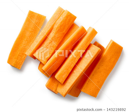 heap of carrot sticks fresh and raw isolated on white background heap of carrot sticks fresh and raw isolated on white background 143219892
