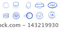 Grunge postage stamp vintage airmail set. Postal seal textured design featuring wavy borders and retro travel frame for envelope decoration and scrapbook projects. 143219930