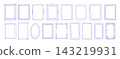 Whimsical blue doodle frames with crayon line scribbles and funky borders. Set line retro rectangular, perfect for invitations, scrapbooks, and creative frame designs.  143219931