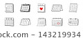 Calendar sketchy planner icon doodle grid icon, hand drawn. Hanging desk line schedule set. Reminder and calendar with a check 143219934
