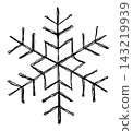 Hand-drawn line art of a snowflake (with fern-like branches) 143219939