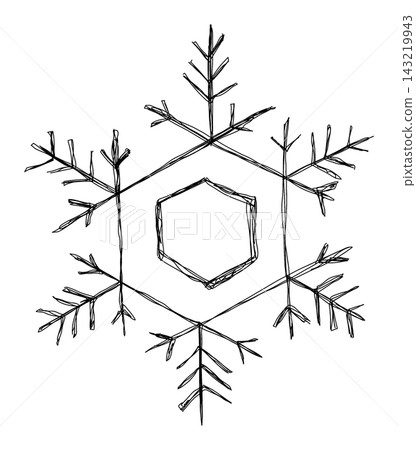 Hand-drawn snowflake (center of a hexagon) line drawing Hand-drawn snowflake (center of a hexagon) line drawing 143219943