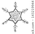 Hand-drawn snowflake (star-shaped center) line art 143219944