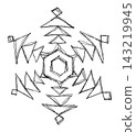Hand-drawn geometric snowflake (triangle) line art 143219945