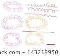 A set of loop-shaped frames and garlands drawn with colored pencils (transparent). 143219950