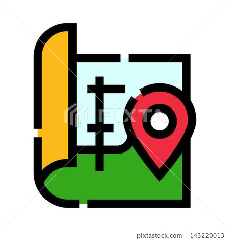 Navigating destination on a paper map with a pin Navigating destination on a paper map with a pin 143220013