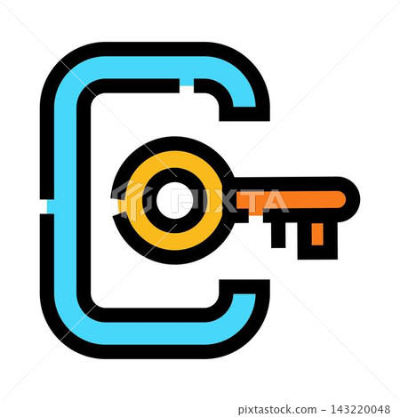 Key unlocking digital lock icon for security solution Key unlocking digital lock icon for security solution 143220048