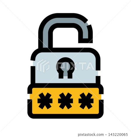 Unlocked padlock with password for web security and access Unlocked padlock with password for web security and access 143220065