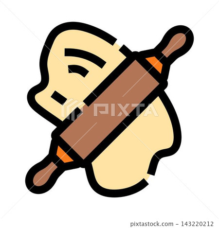 Rolling pin flattening dough for baking and culinary preparation 143220212