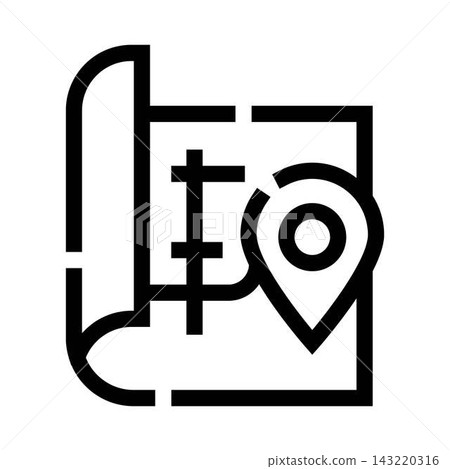Map and location pin navigating travel route 143220316
