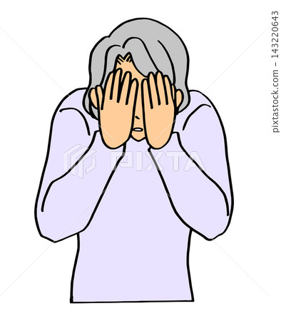 Elderly woman covering her face Elderly woman covering her face 143220643