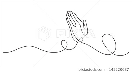 Thai Wai Greeting Gesture, Hands Together for Respect and Welcome One Line Drawing Continuous minimalist Thai Wai Greeting Gesture, Hands Together for Respect and Welcome One Line Drawing Continuous minimalist 143220687