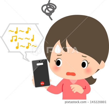 A woman is confused by the long hold on her phone call. A woman is confused by the long hold on her phone call. 143220801
