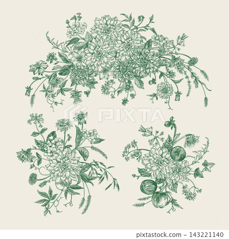 Set of green floral bouquets with dahlias Set of green floral bouquets with dahlias 143221140