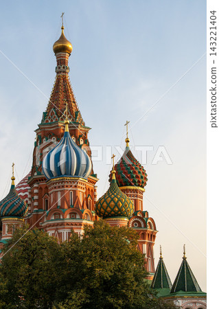 Saint Basil's Cathedral in Moscow With Colorful Onion Domes at Sunset Over Red Square Saint Basil's Cathedral in Moscow With Colorful Onion Domes at Sunset Over Red Square 143221404
