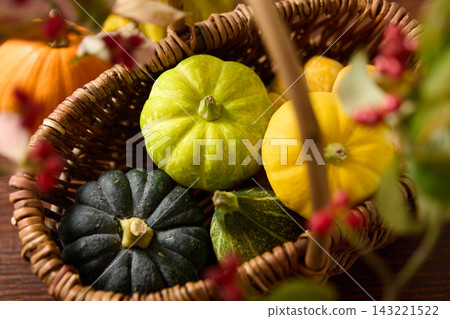 Pumpkins in a basket - Halloween theme Pumpkins in a basket - Halloween theme 143221522