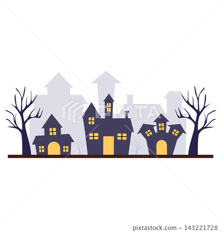 Spooky haunted castle silhouette halloween landscape element sticker print visual graphic clipart artwork design icon illustration 143221728