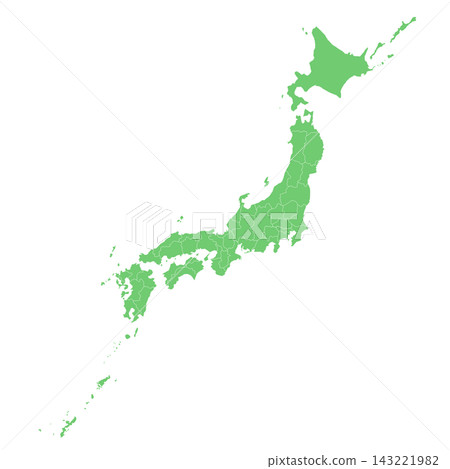 A detachable green silhouette illustration of the whole map of Japan General view A detachable green silhouette illustration of the whole map of Japan General view 143221982