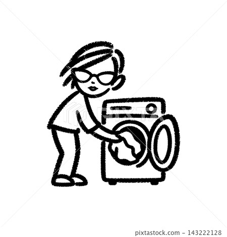 Woman loading a washing machine, brush-stroke icon Woman loading a washing machine, brush-stroke icon 143222128