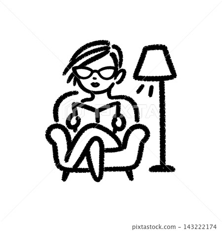 Woman reading a book in an armchair, brush-stroke icon Woman reading a book in an armchair, brush-stroke icon 143222174