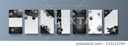 Minimalist black and gray holiday cards showcasing elegant ornament designs Minimalist black and gray holiday cards showcasing elegant ornament designs 143222394